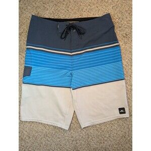 O'Neill Board Shorts Blue/Gray Striped Men's Size 30 Swim